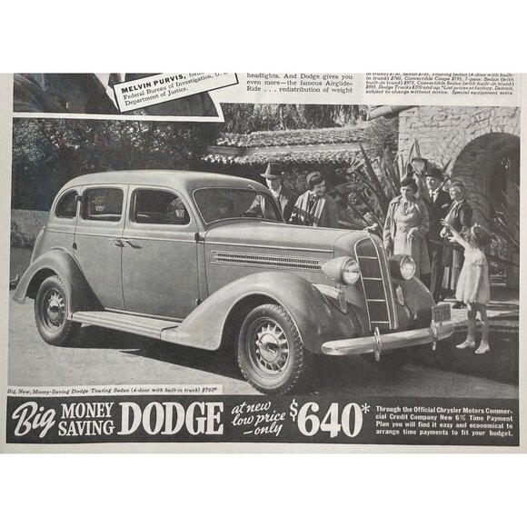 Chrysler Dodge Touring Sedan 1936 Vintage Print Ad Melvin Purvis u Original - Picture 2 of 5